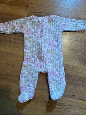 chick pea Pink and Cream Floral Zip-Front Footie One-Piece